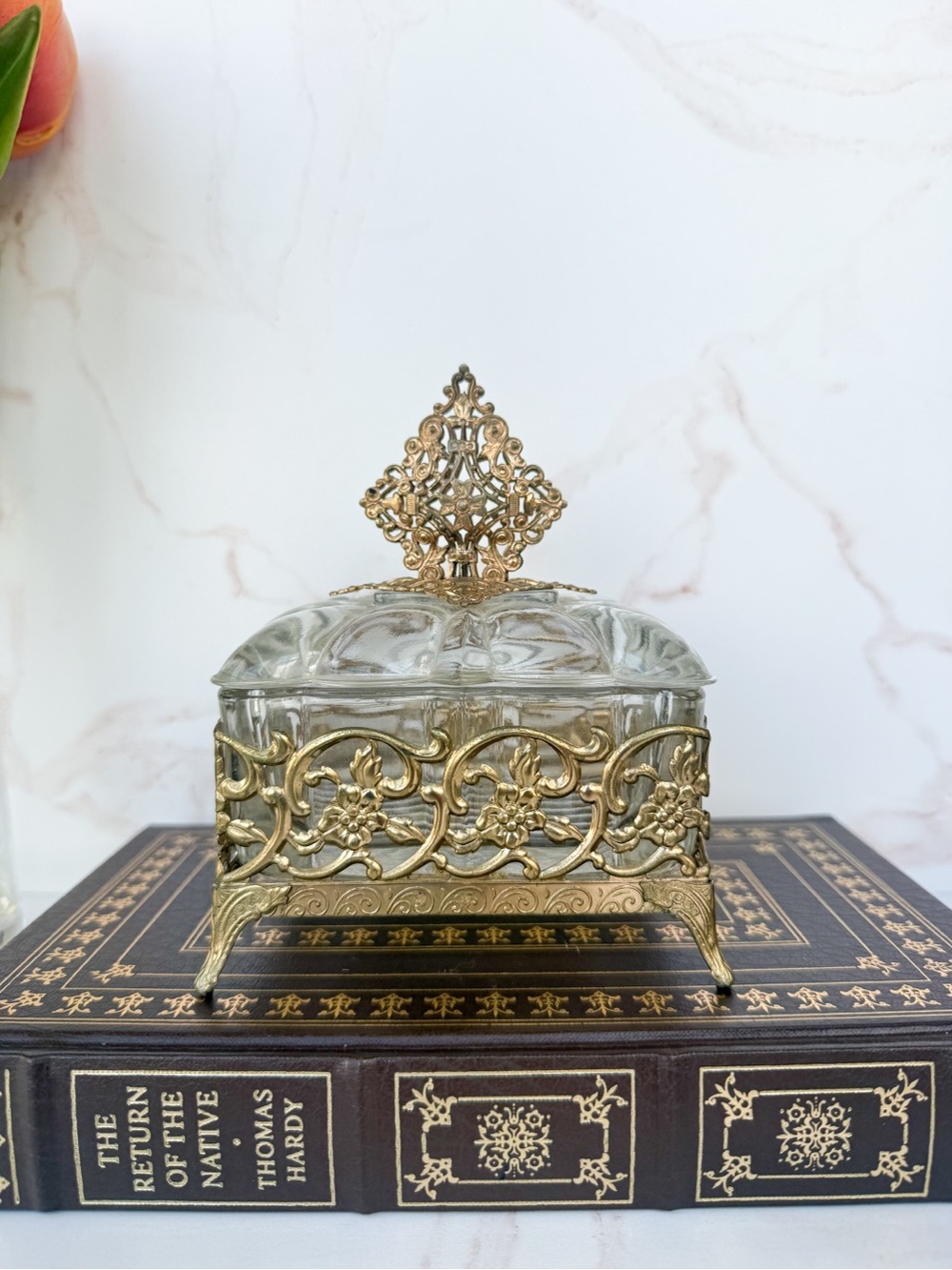 Vintage Mid Century Hollywood Regency Gold Ormolu Glass Jewelry Casket